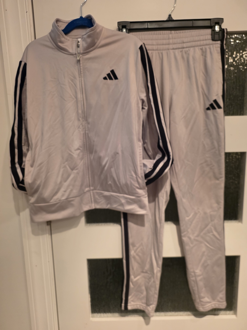 Adidas Kids Light Gray Track Suit with Black Stripes